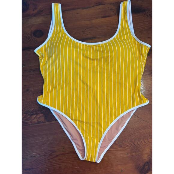 J Crew Scoopneck one-piece swimsuit in Stripe Sunflower Yellow Womens Sz 18 NWT - Picture 10 of 16